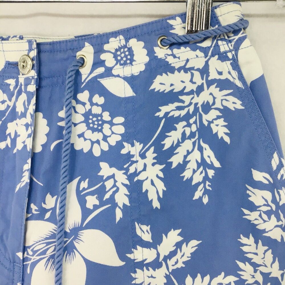Lauren Ralph Lauren Womens 2 Petite Light Blue White Floral Capri Pants Hawaiian